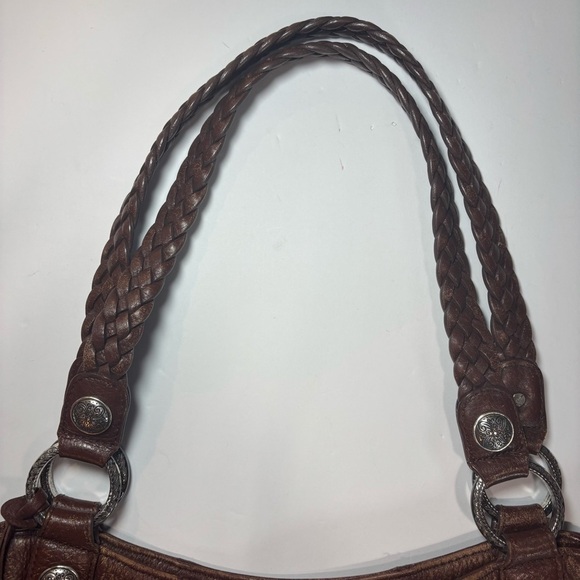 Brighton Two Tone Brown Leather Purse Satchel Shoulder Bag Heart Charm D523425 - Picture 4 of 11